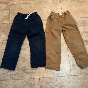 Cat & Jack Khaki Tan & Dark Blue Straight Leg Pants Elastic Tie Waist Boys Sz 6